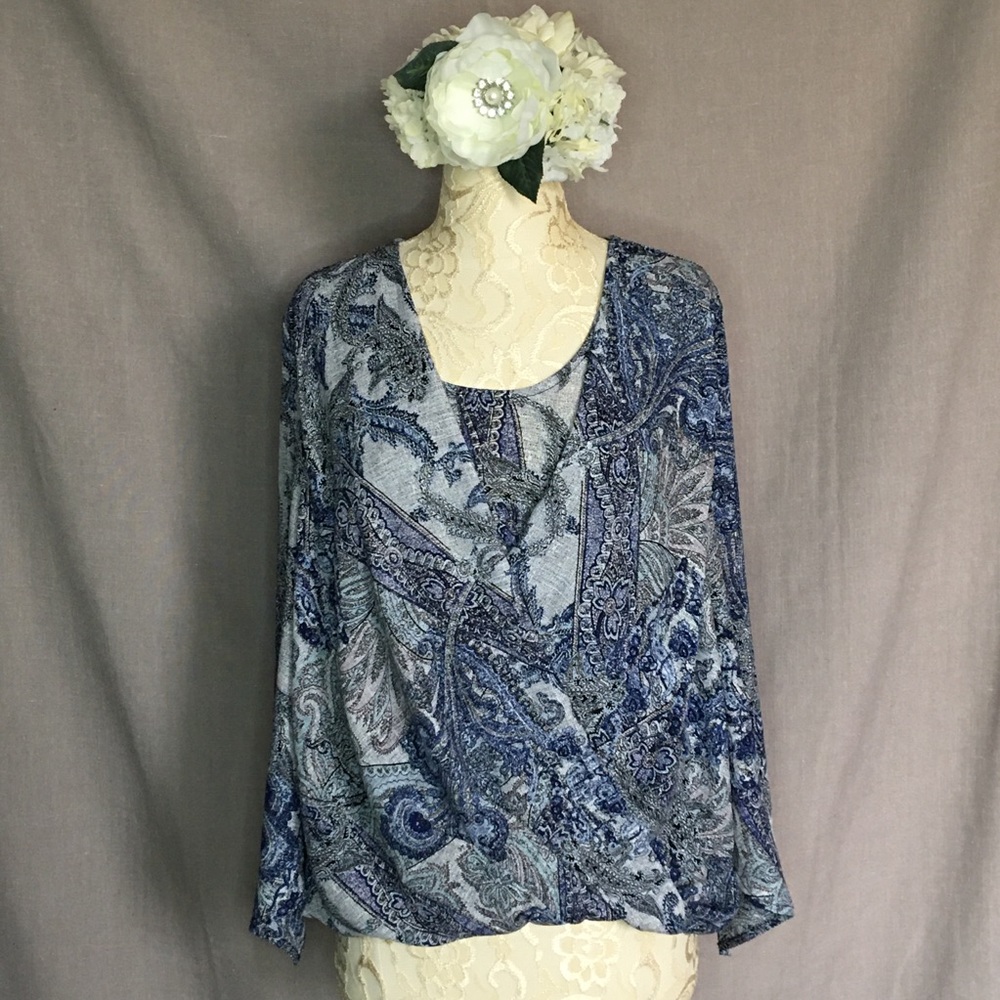 Westport Blue Flowy Blouse Large